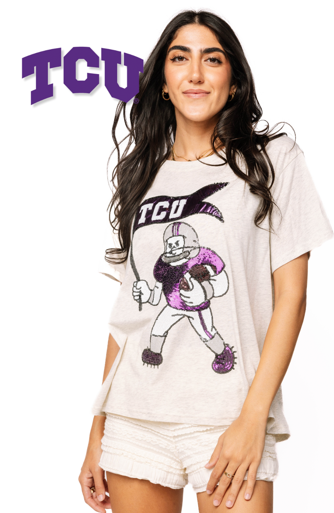 Licensed Sample - TCU Football Player With Flag Tee