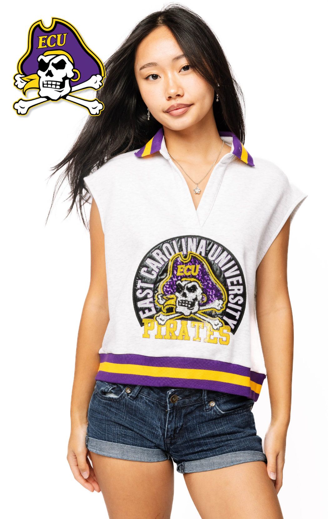 Licensed Sample - ECU Striped Collar Circular Mascot Tank