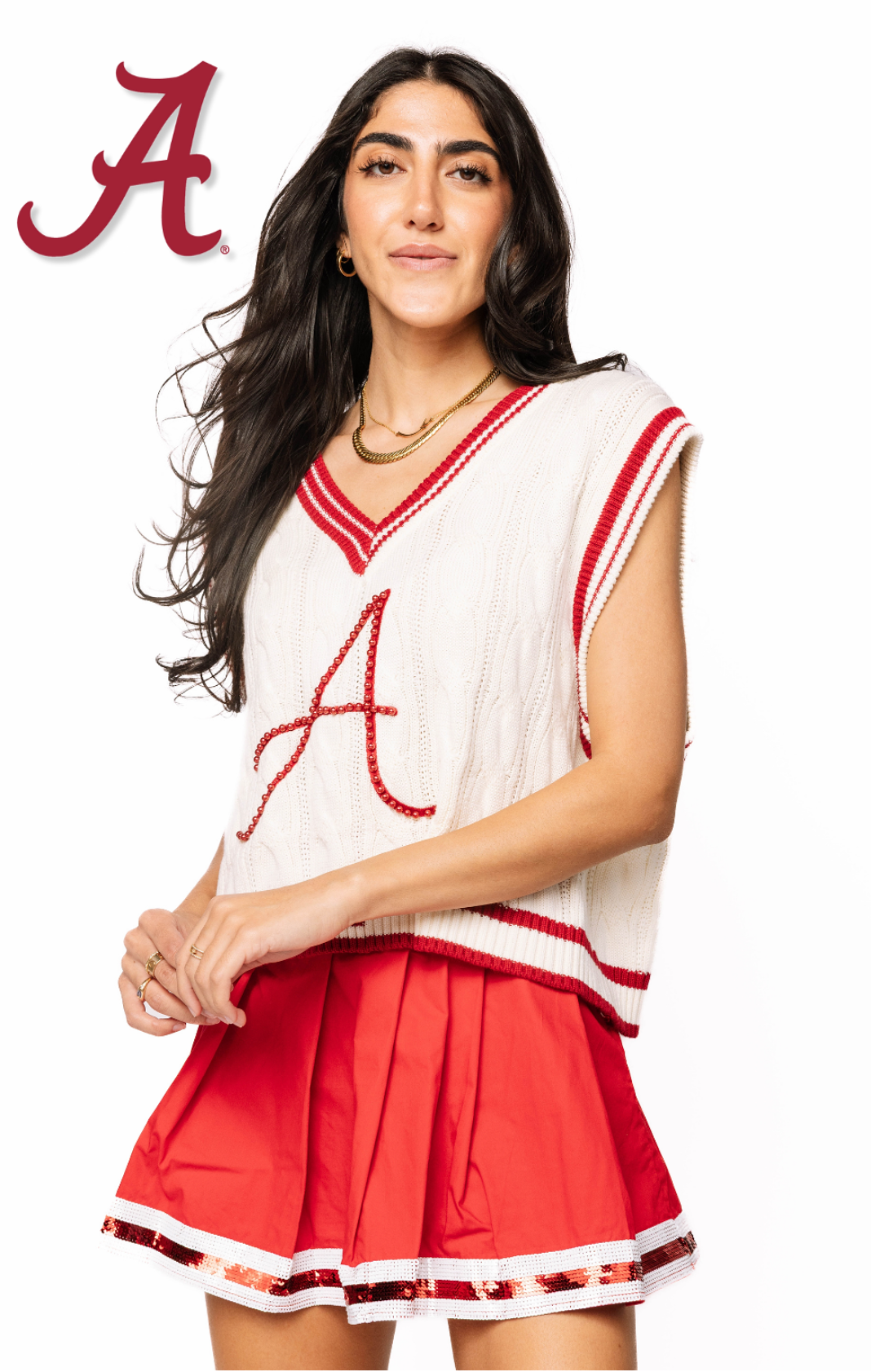 Licensed Sample - White & Crimson Pearl 'A' V Neck Sweater Vest