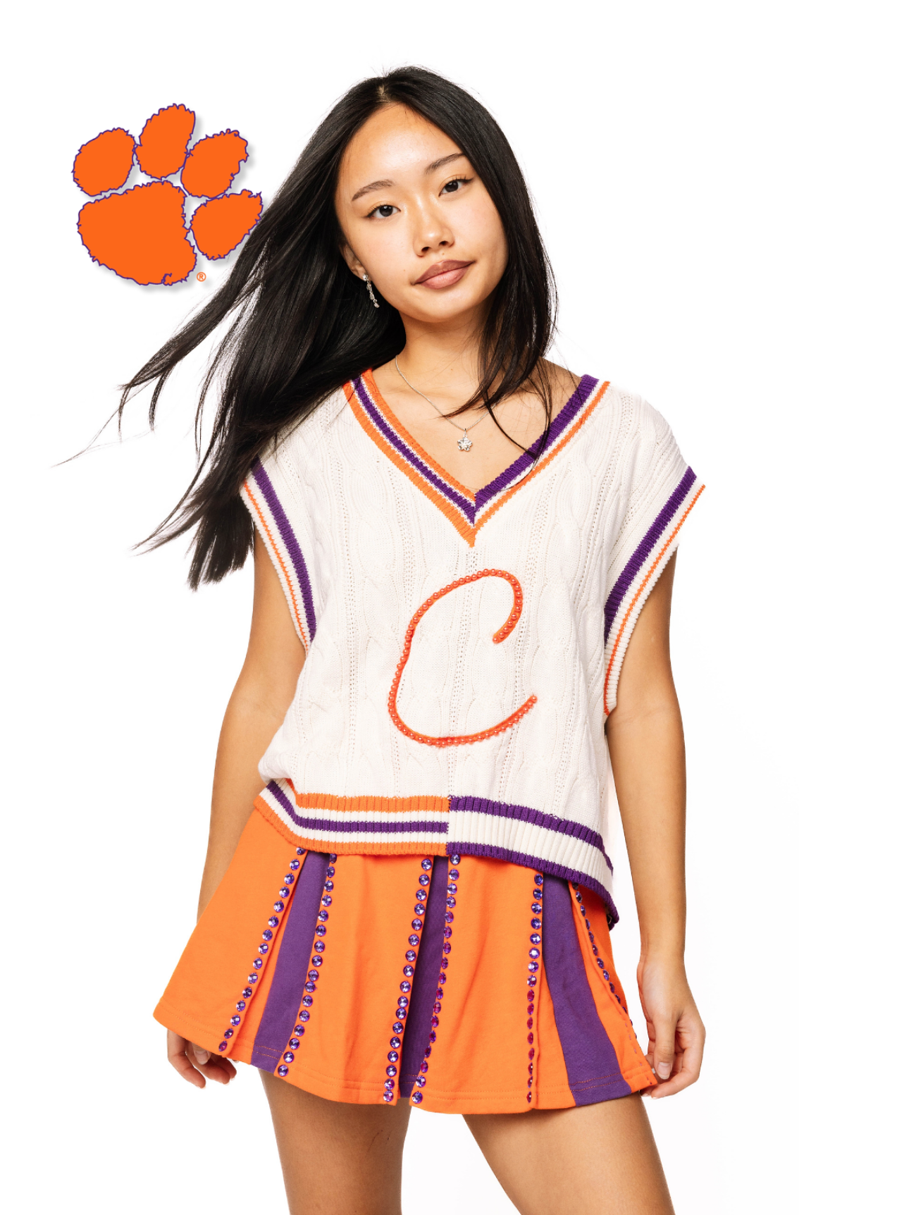 Licensed Sample - White, Orange & Purple 'C' V Neck Sweater Vest
