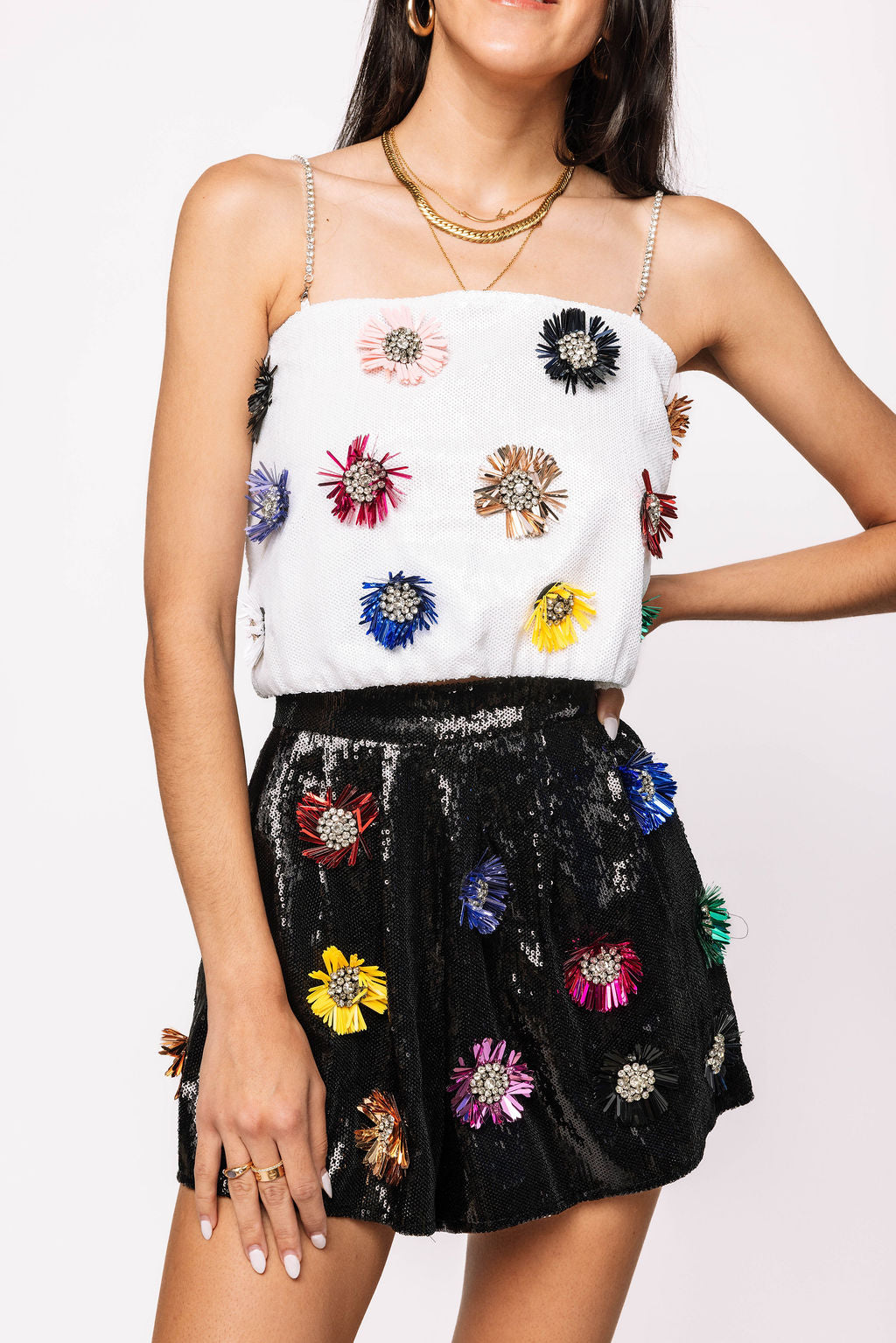 White Sequin Flower Tank