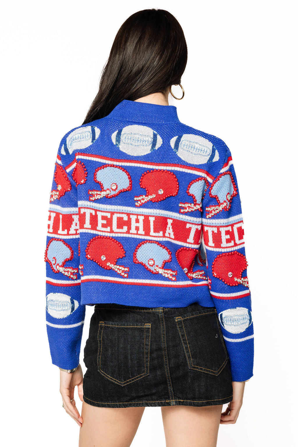 Licensed Sample - La Tech Vintage Football Helmet Stripe Turtle Neck Sweater