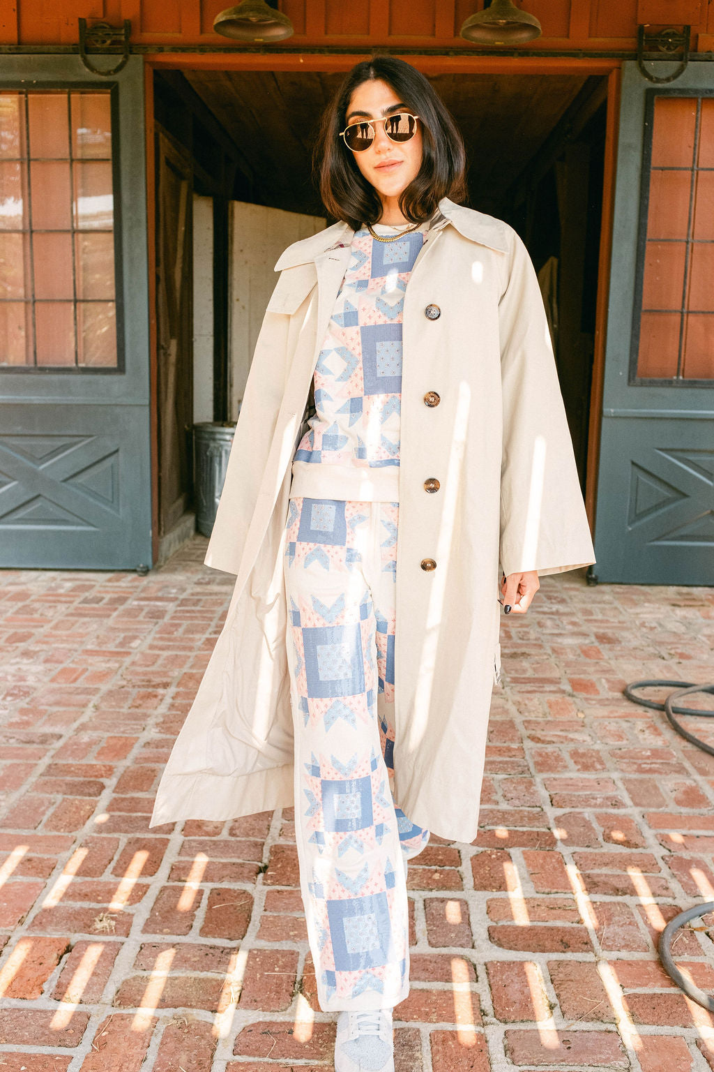 Ivory, Blue & Light Pink Patchwork Pant