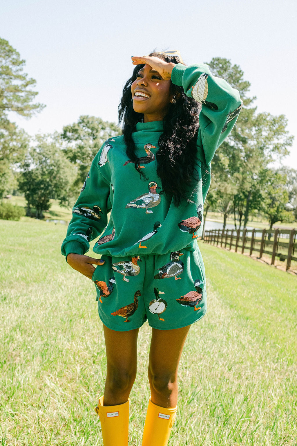 Dark Green Duck Mock Neck Sweatshirt