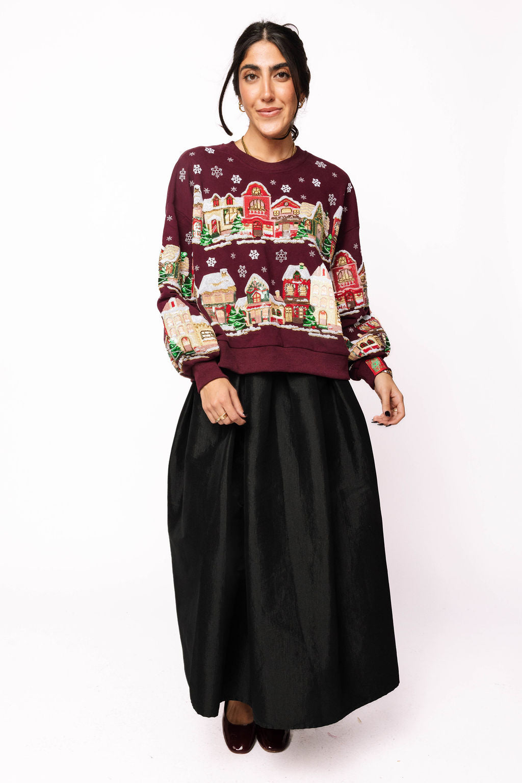 Plum Snowy Christmas Village Sweatshirt
