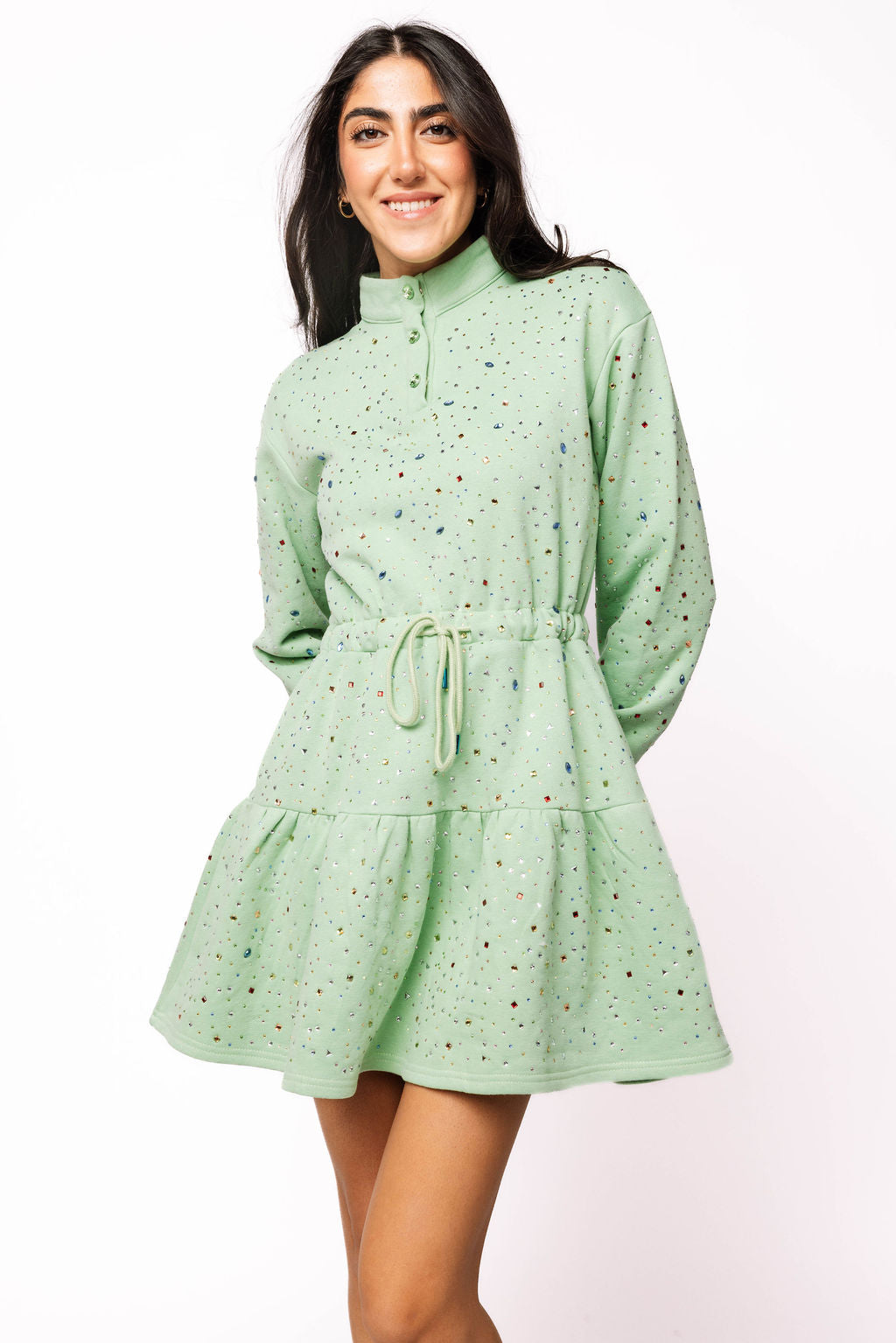 SAMPLE- Pale Green Scattered Multi Rhinestone Dress
