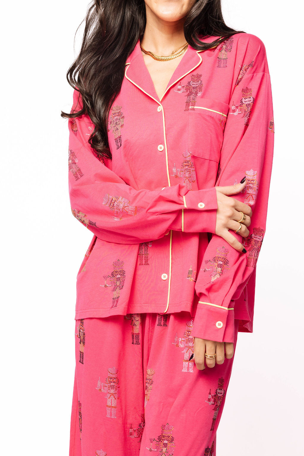 Hot Pink Serving Nutcracker Long Sleeve Pj Top