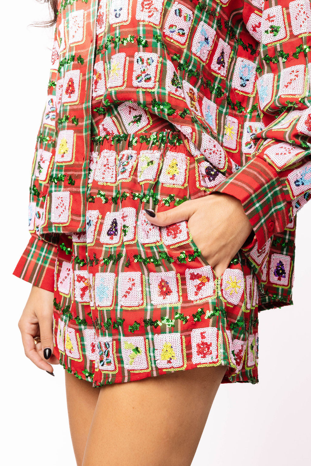 SAMPLE- Red Plaid Mahjong Tile Short