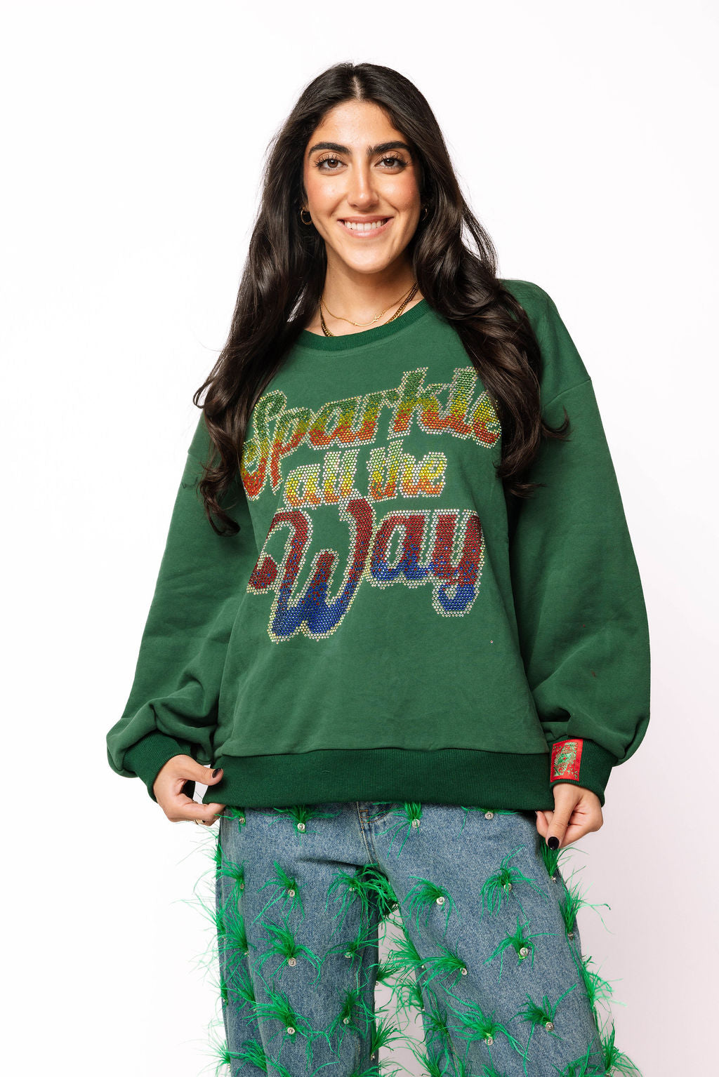 SAMPLE- Dark Green 'Sparkle all the Way' Swaetshirt