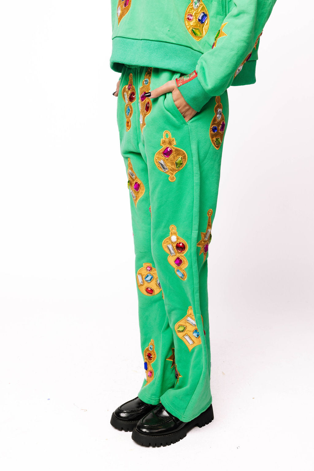 Green & Gold Jeweled Ornament Sweatpant