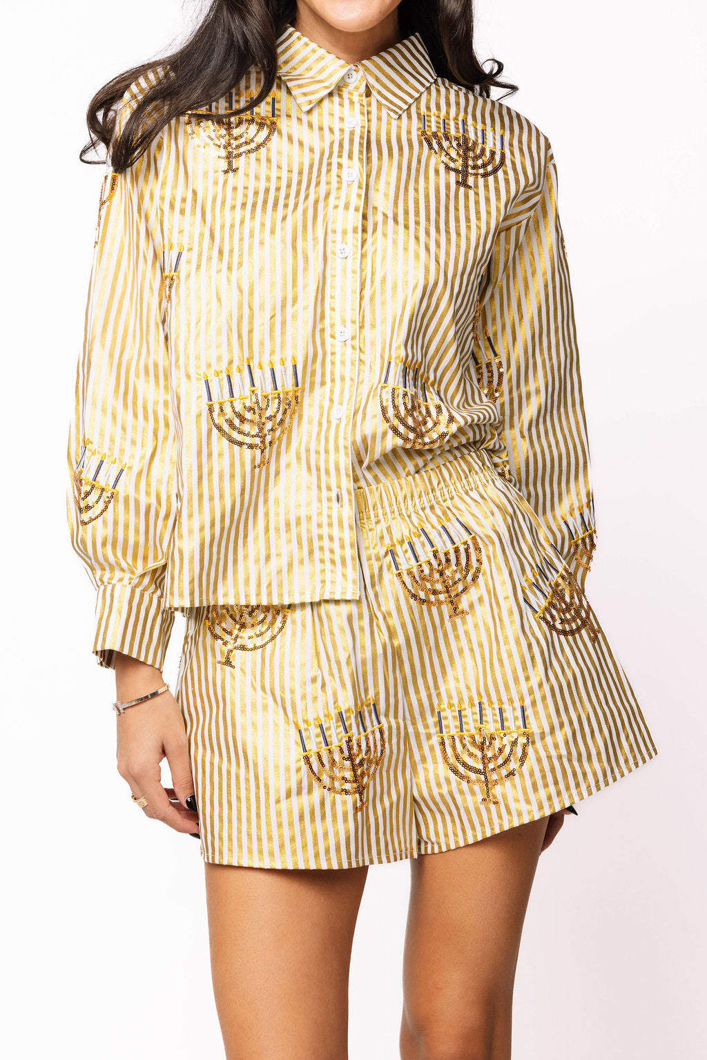 SAMPLE- Gold Striped Scattered Menorah Short