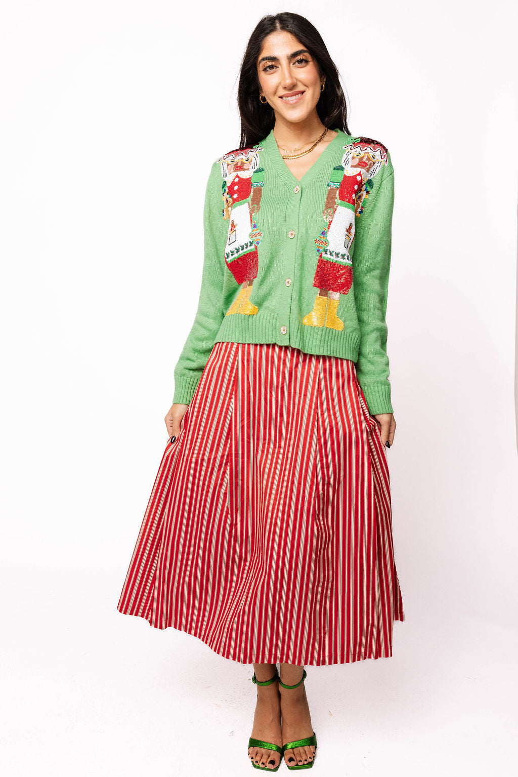 Green Mrs. Claus Button Up Cardigan