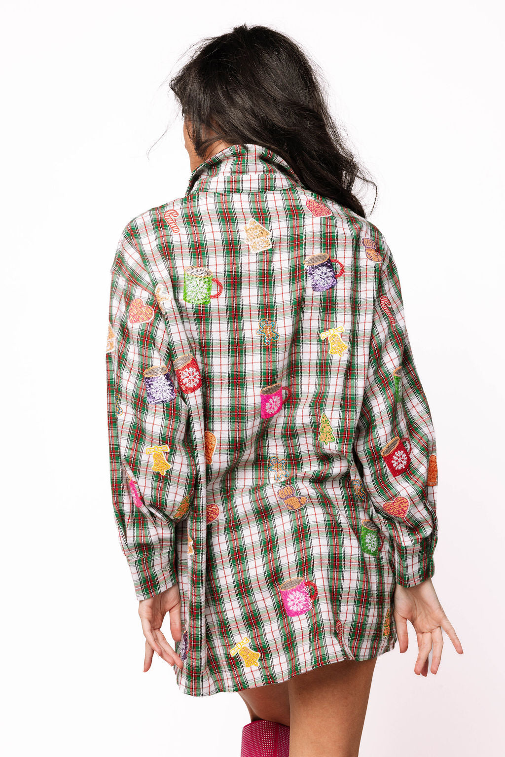 SAMPLE- Plaid Mini Hot Chocolate Icon and Cookies Button Icon Up Tunic