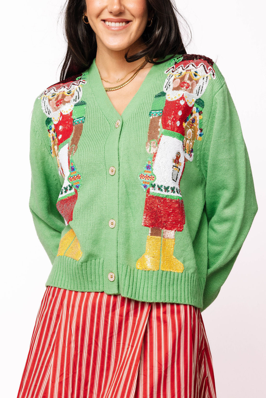 Green Mrs. Claus Button Up Cardigan