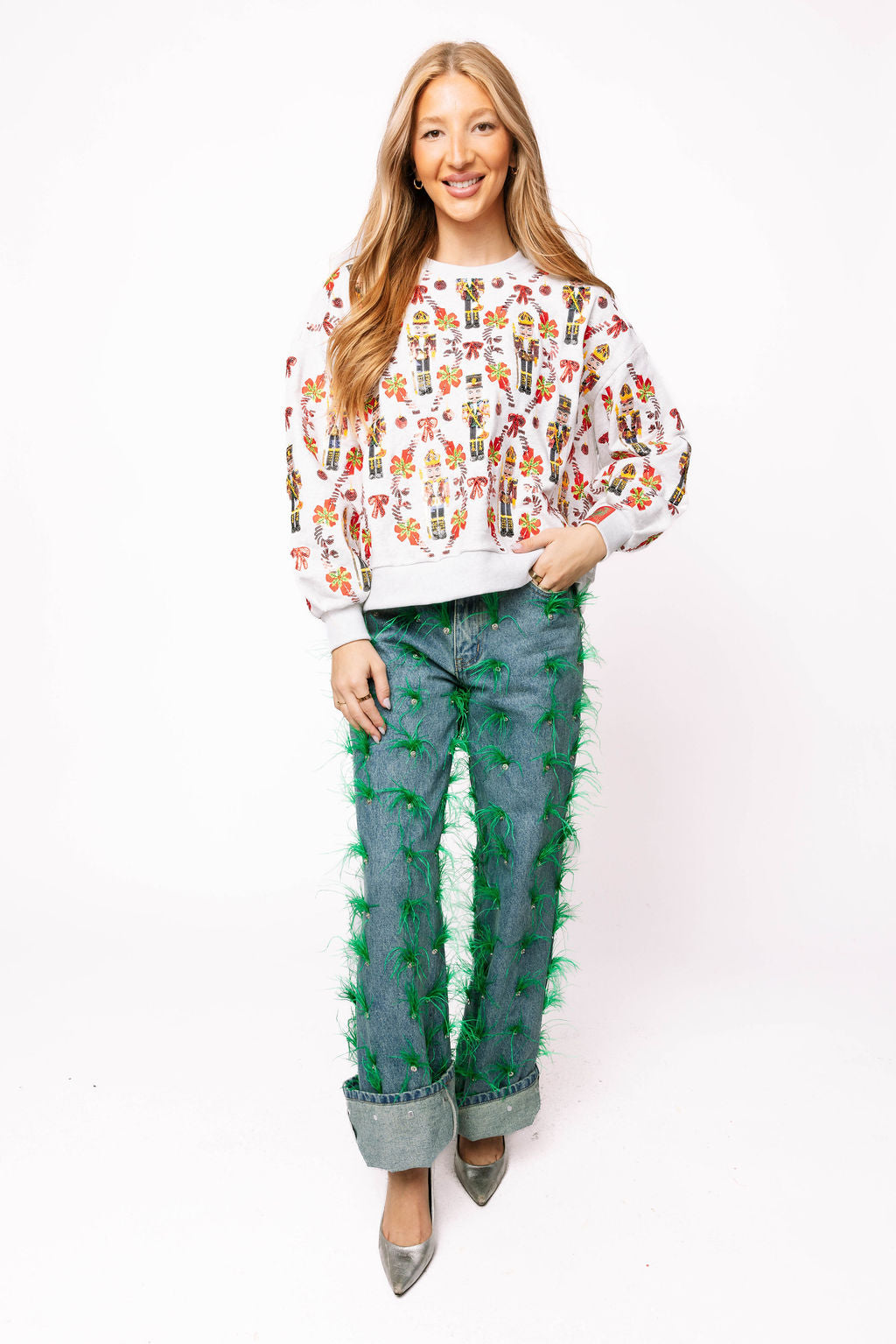 Grey Nutcracker & Candy Cane Sweatshirt