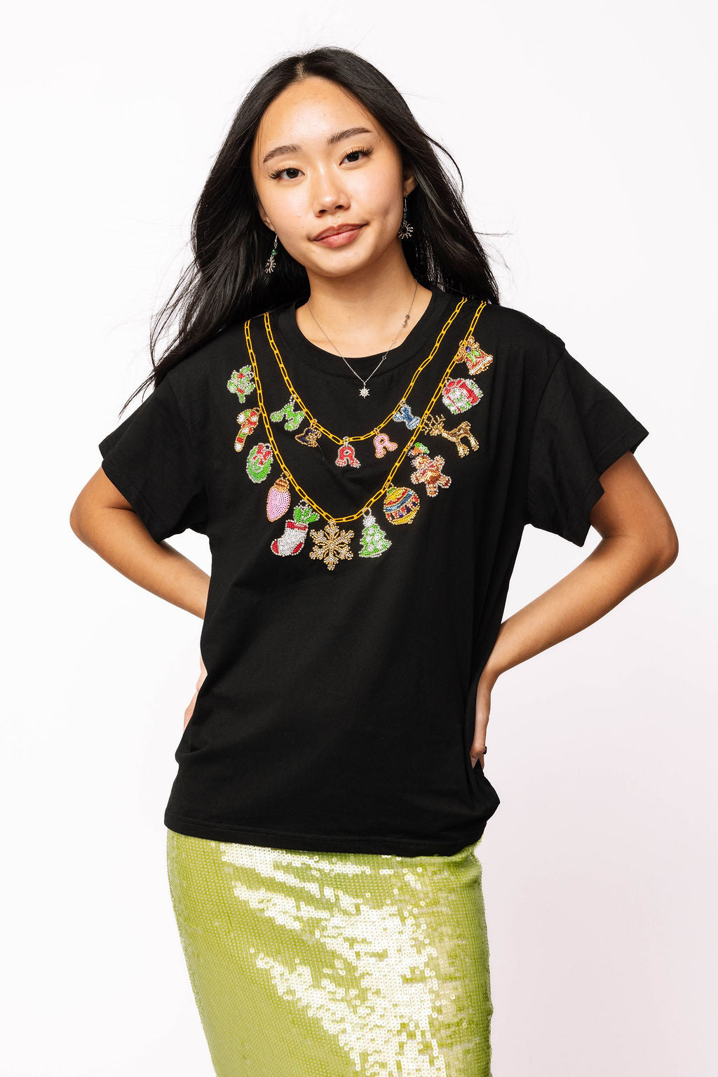 Black Christmas Icons Necklace Tee
