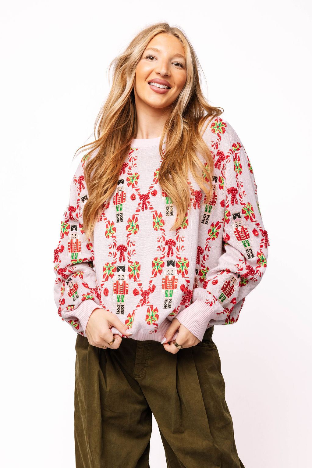 Light Pink Nutcracker & Candy Cane Sweater