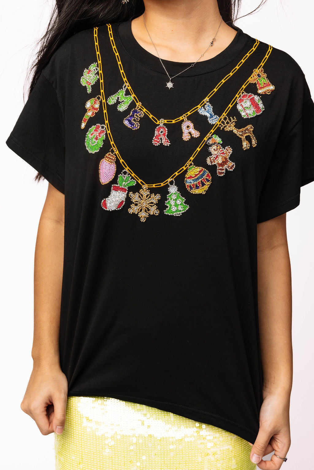 Black Christmas Icons Necklace Tee
