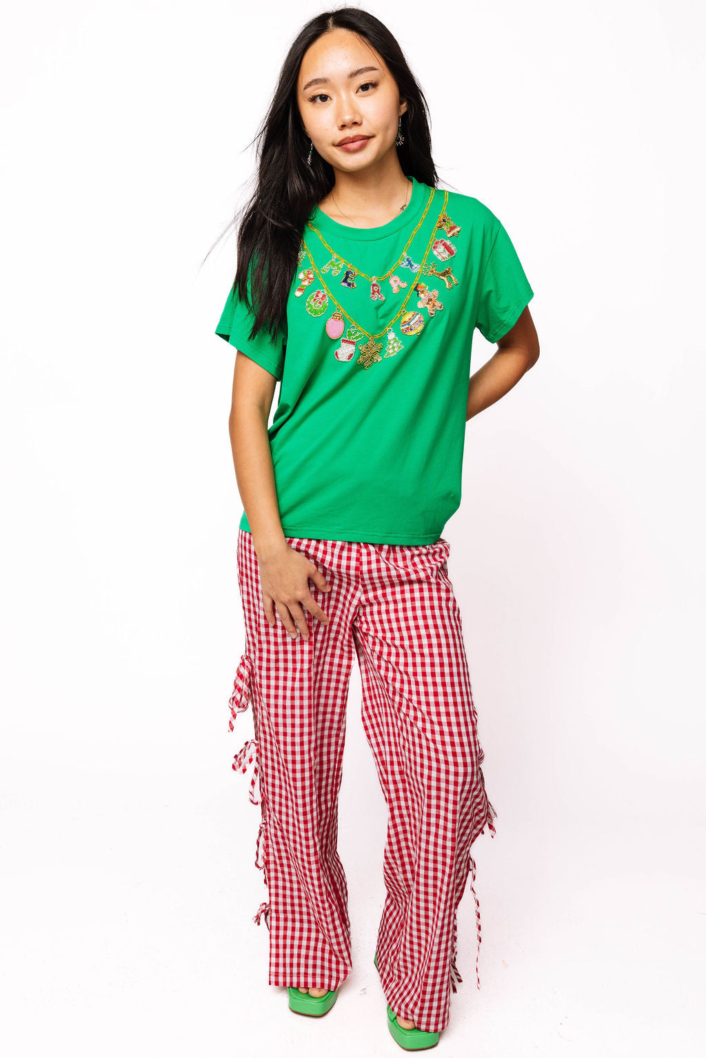 Bright Green Christmas Icons Necklace Tee