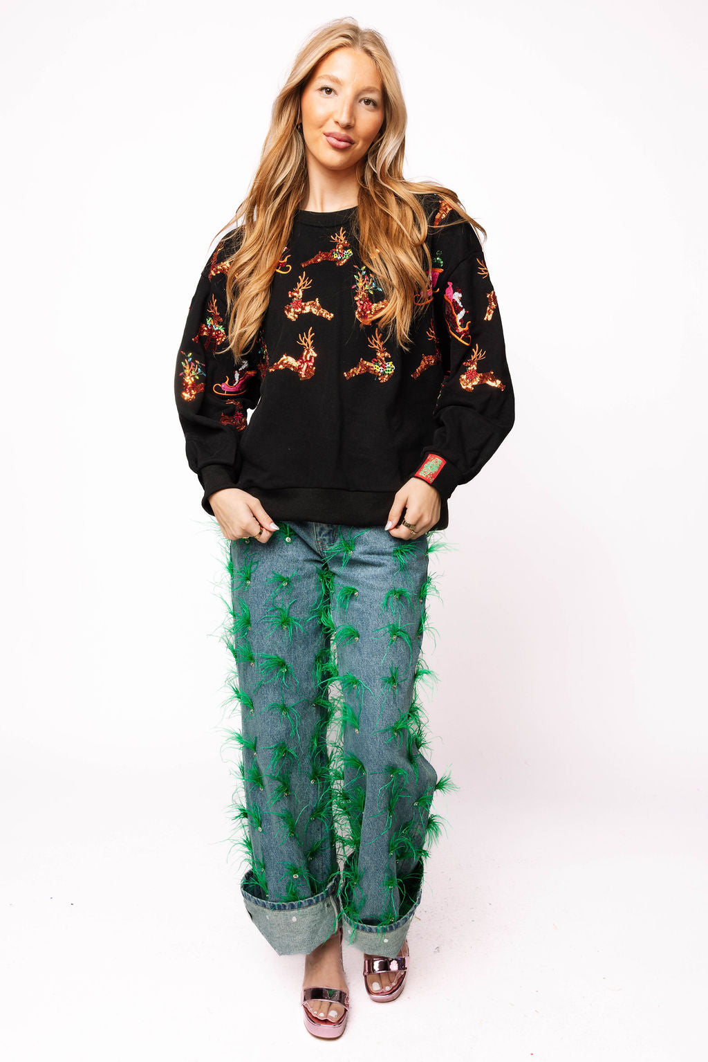 Black Flying Santa & Reindeer Sweatshirt