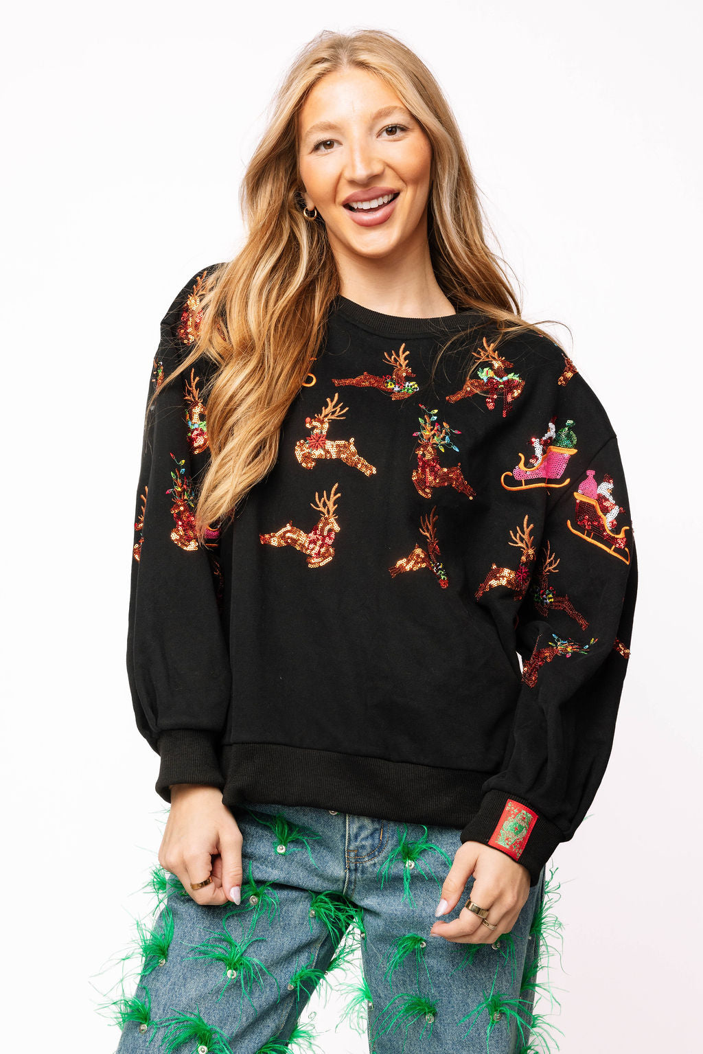 Black Flying Santa & Reindeer Sweatshirt