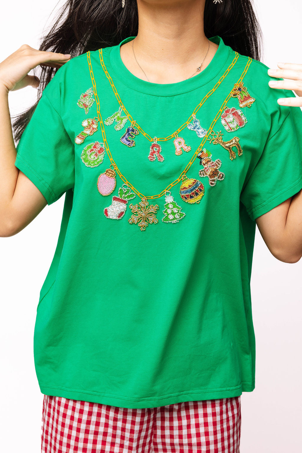 Bright Green Christmas Icons Necklace Tee