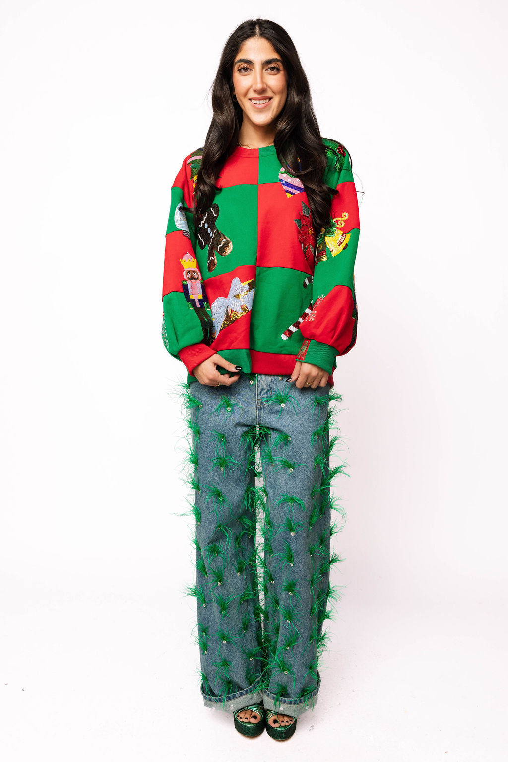Green & Red Checkered Christmas Icons Sweatshirt