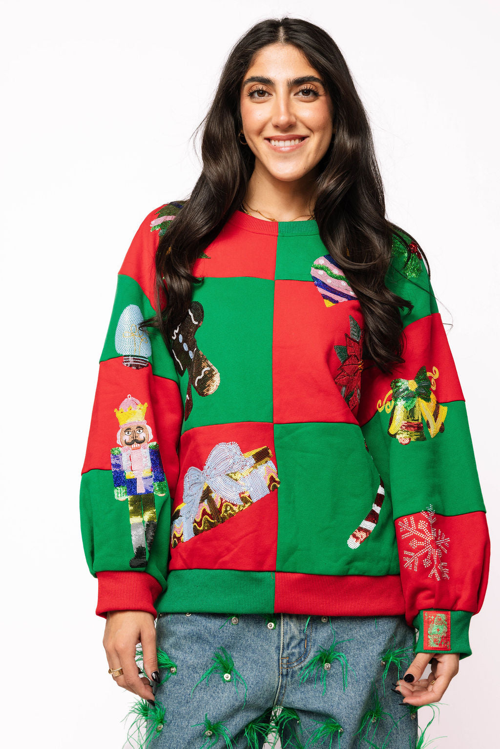Green & Red Checkered Christmas Icons Sweatshirt