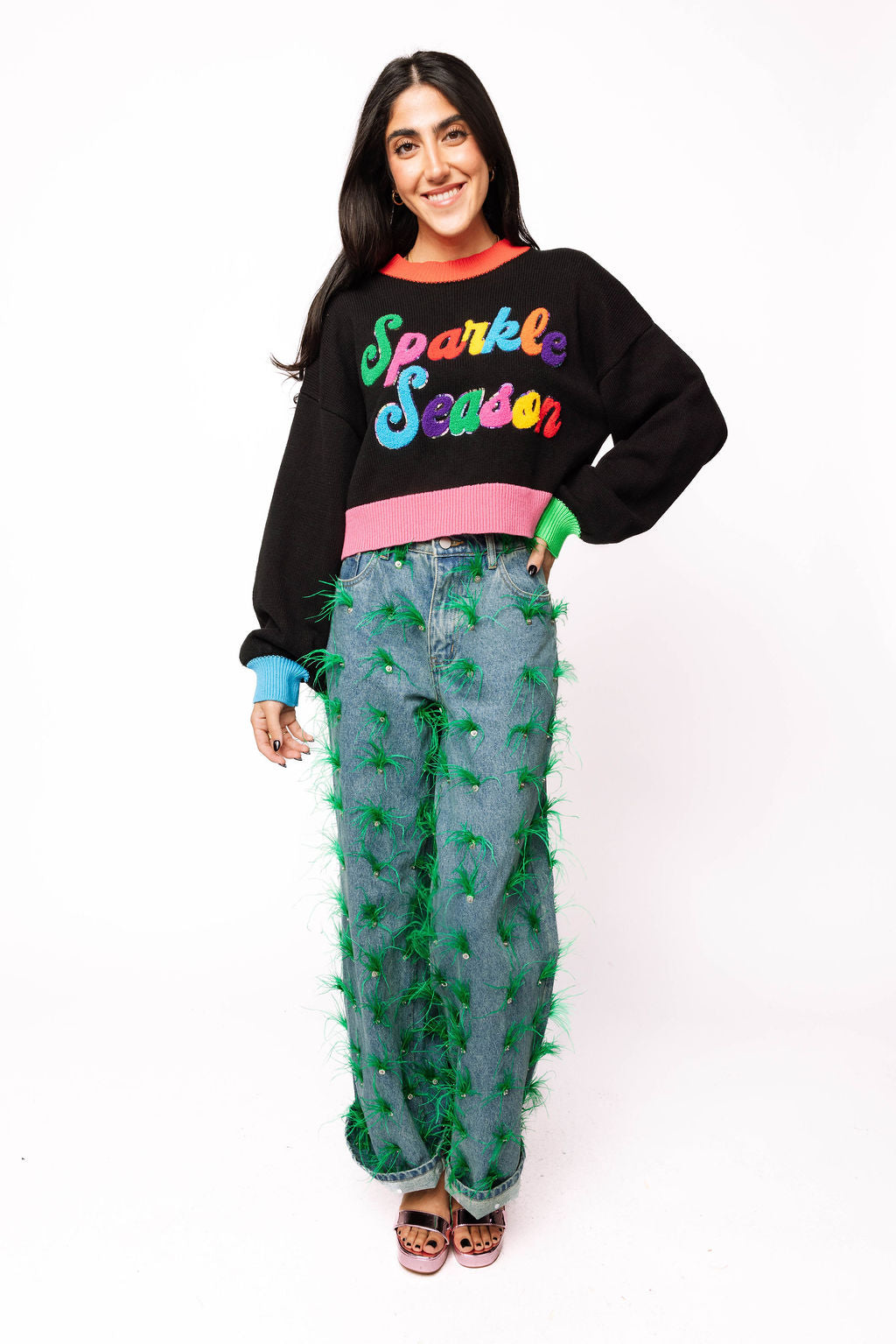 Black Colorblock 'Sparkle Season' Sweater