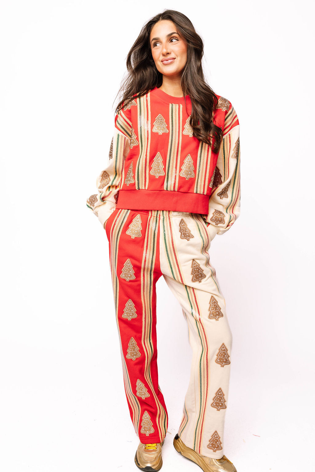 Red & Ivory Striped Christmas Cookie Sweatshirt