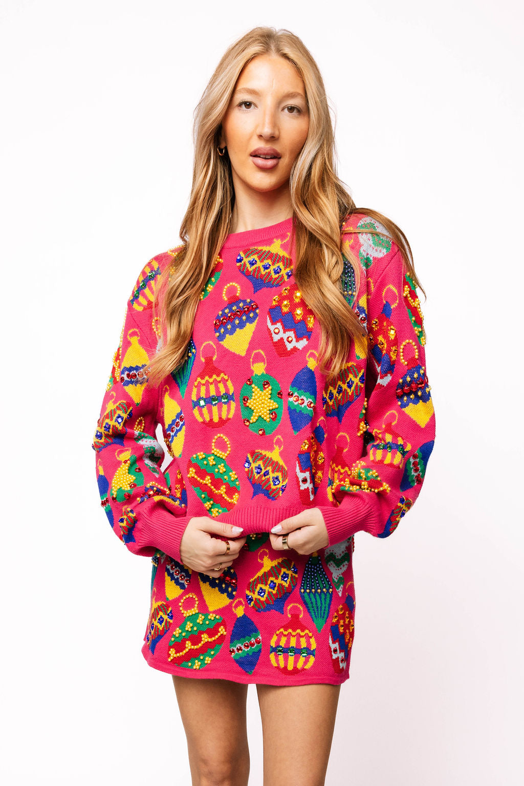 Hot Pink Multi Jeweled Ornament Sweater