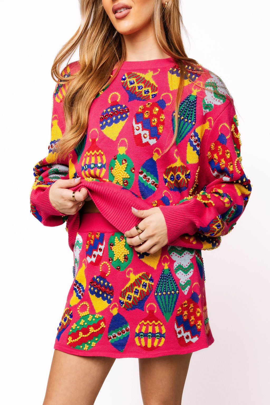 Hot Pink Multi Jeweled Ornament Skirt