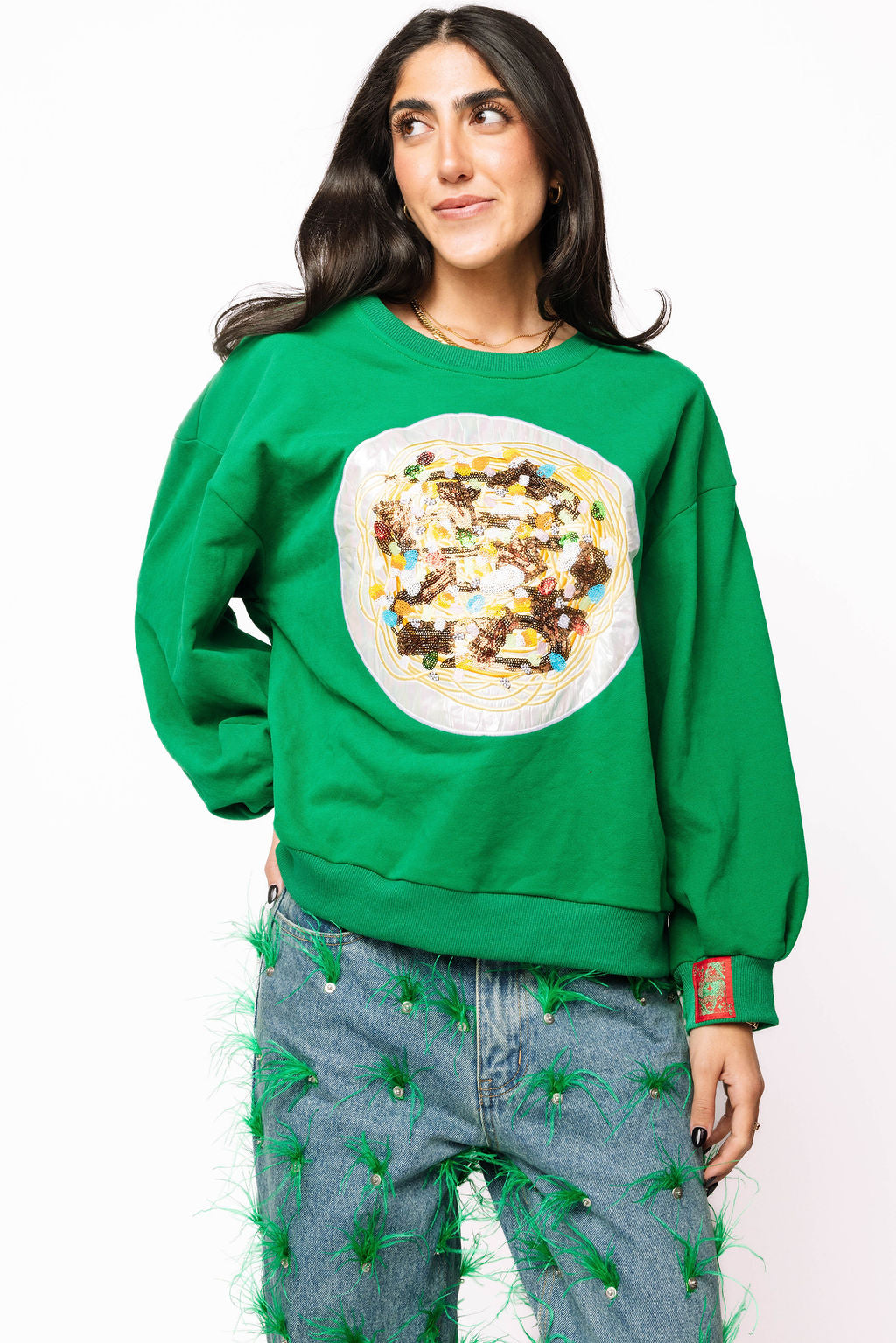 Green Elf Spaghetti Sweatshirt