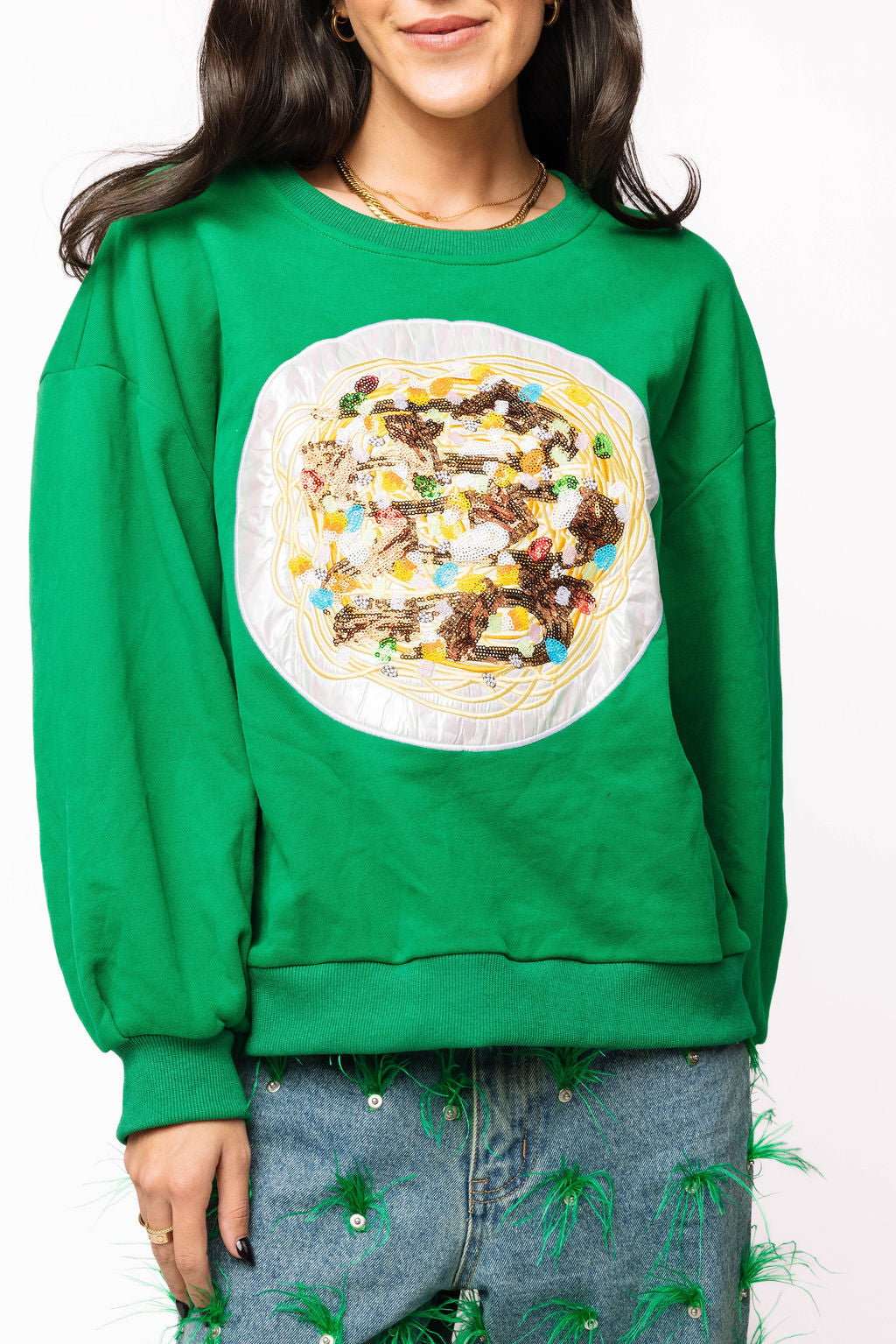 Green Elf Spaghetti Sweatshirt