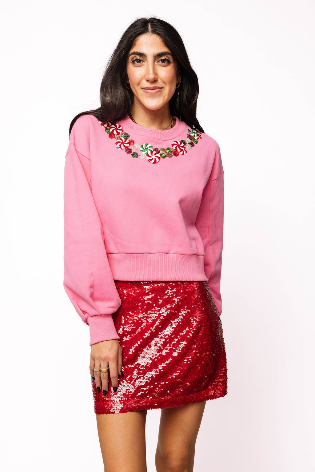 Hot Pink Peppermint Neck Sweatshirt