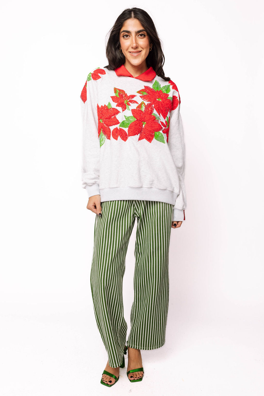 Grey & Red Collar Poinsettia Sweatshirt