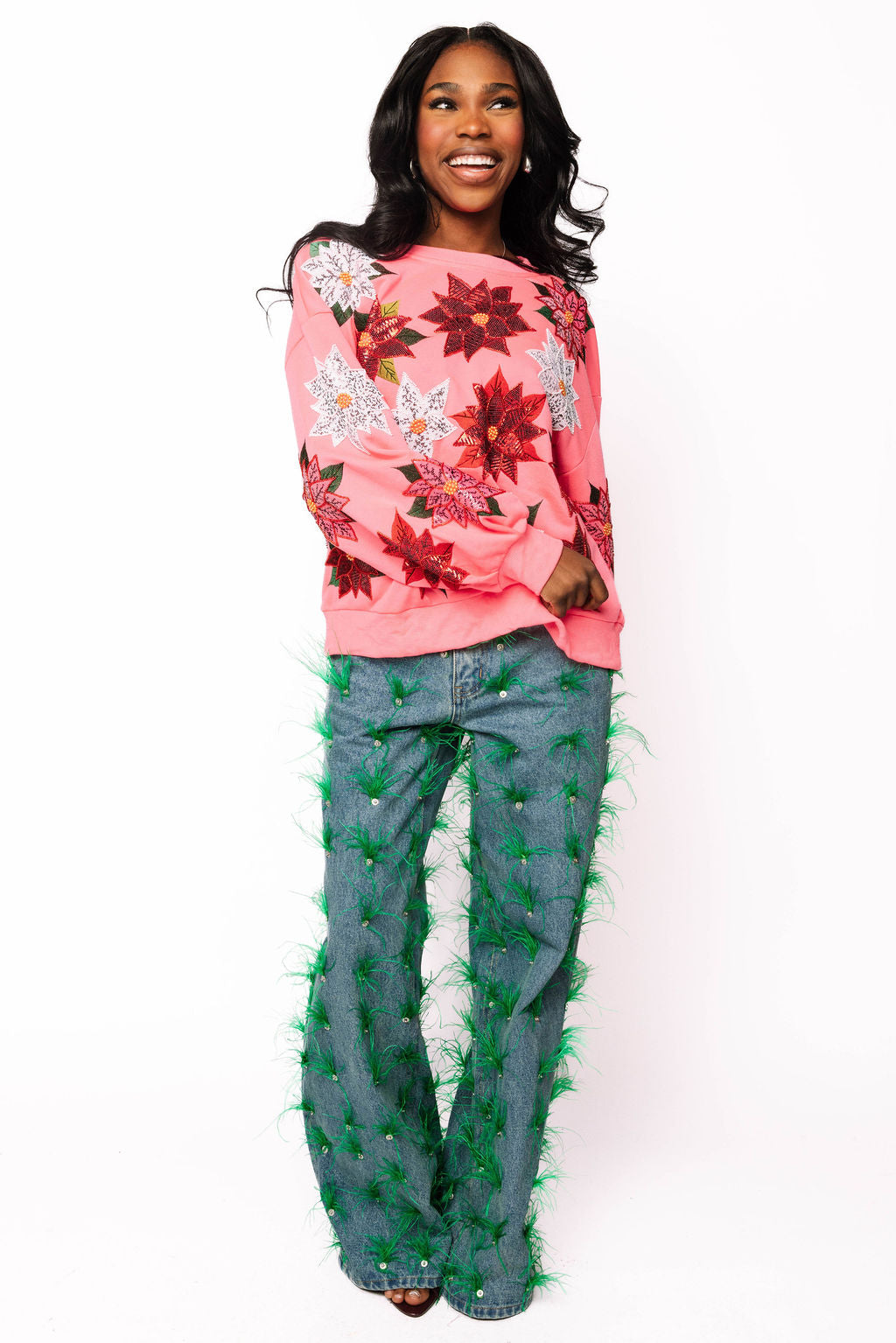 Neon Pink Poinsettia Sweatshirt