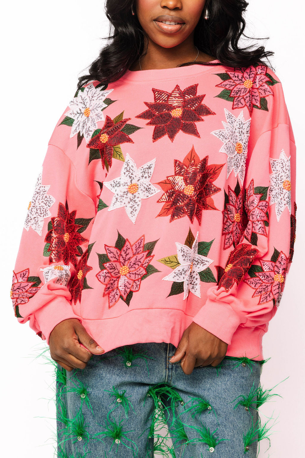 Neon Pink Poinsettia Sweatshirt