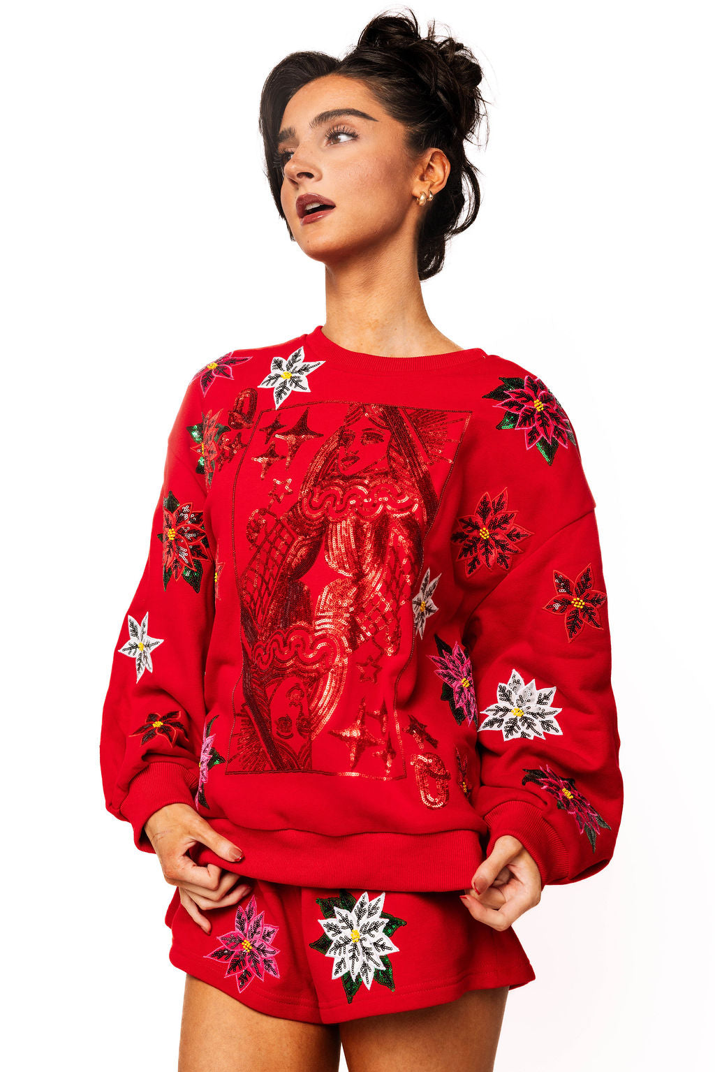 Red Poinsettia QOS Card Logo Sweatshirt