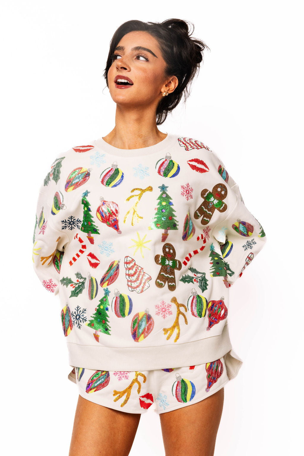 Beige Multi Christmas icons Short