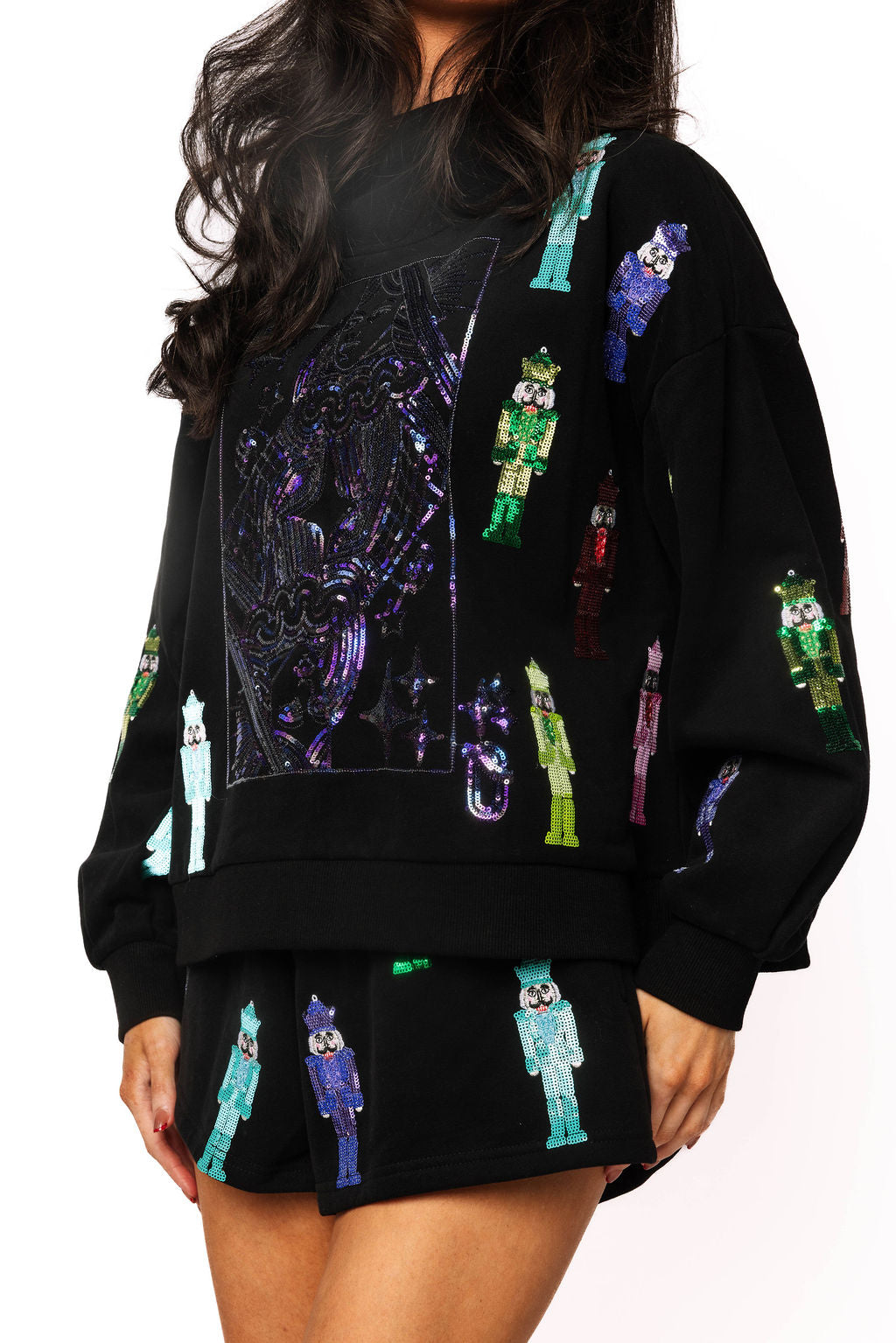 Black Multi Nutcracker QOS Card Logo Mockneck Sweatshirt
