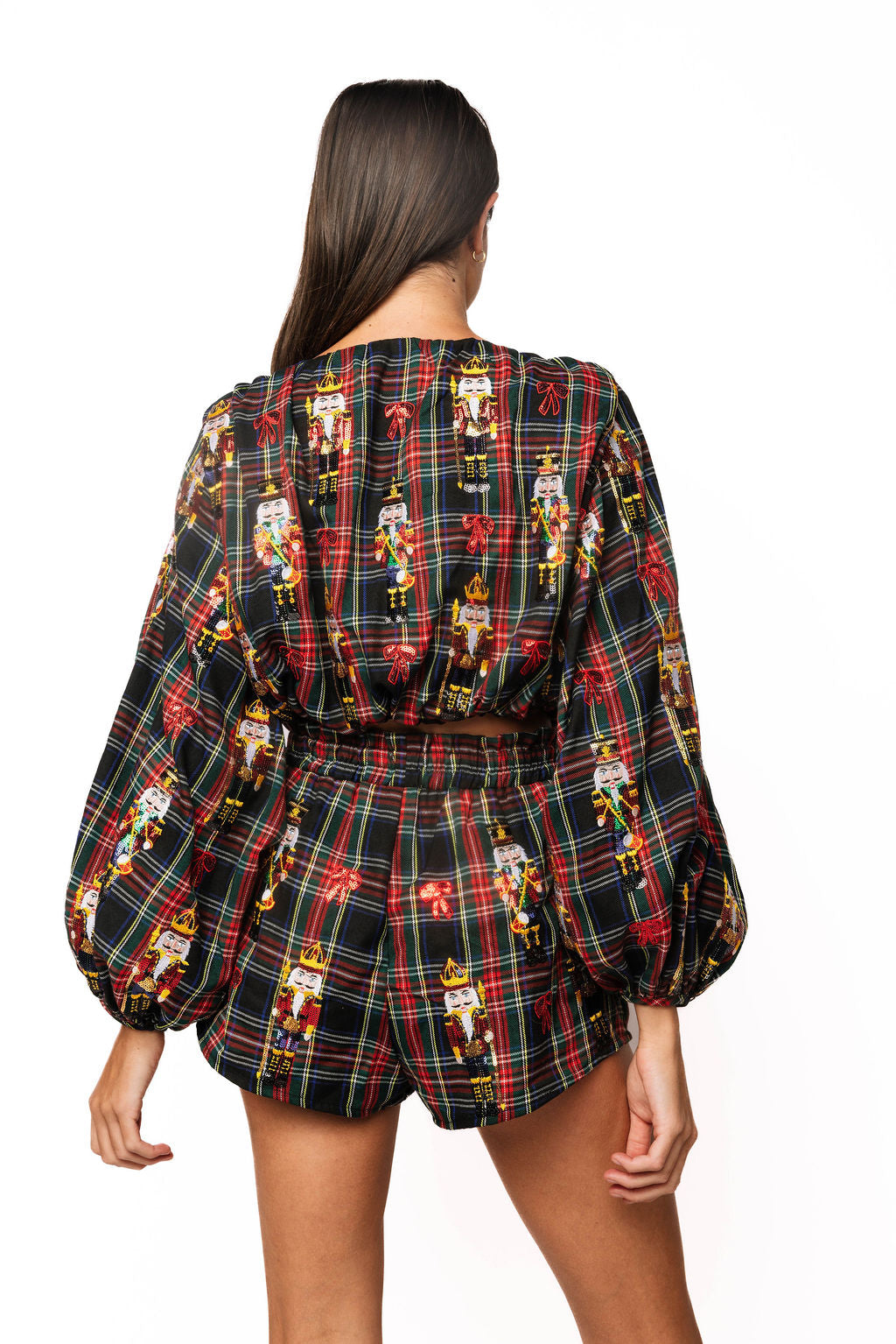 Sample Navy Plaid Nutcracker & Bow Short