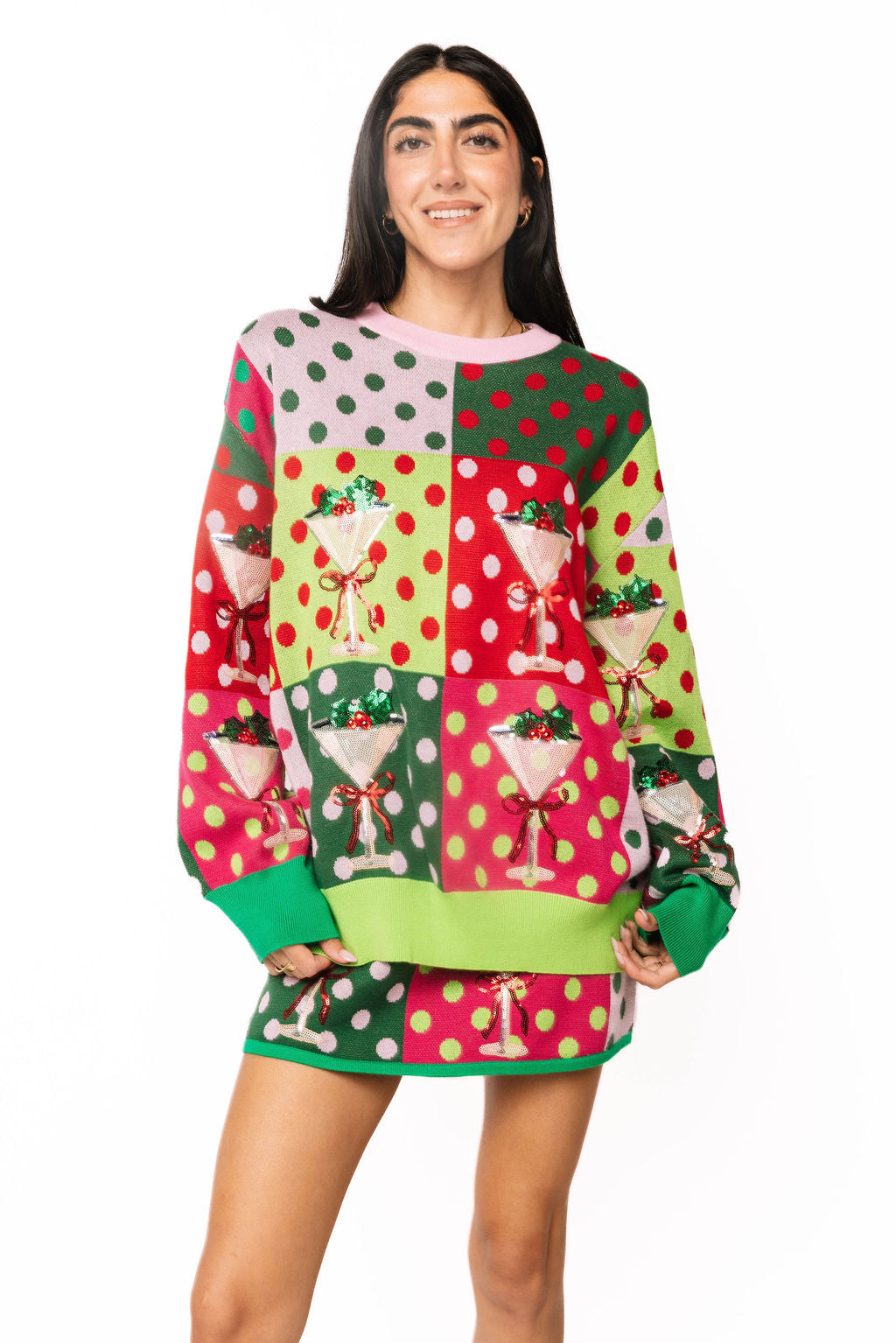 Sample Rainbow Colorblock Polka Dot Christmas Martini Skirt