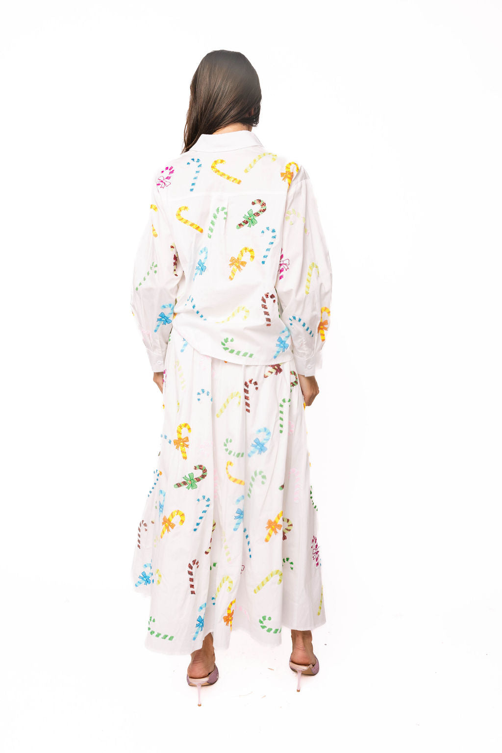 Sample White Cotton Multi Candy Cane Maxi Skirt