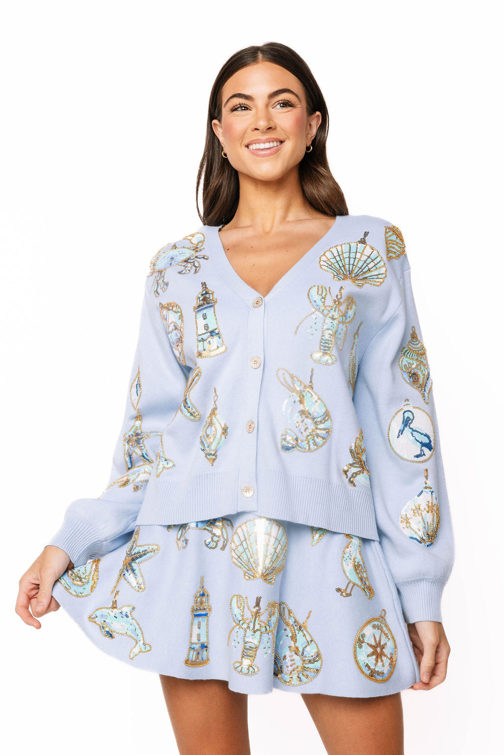 Light Blue Shell Ornament Cardigan