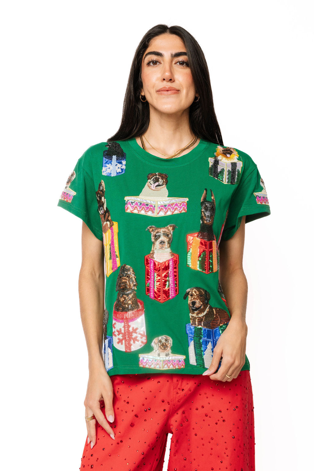 Dark Green Dogs in Present Boxes Tee