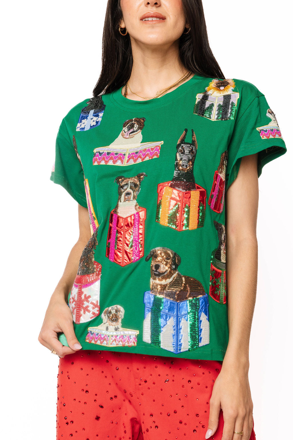 Dark Green Dogs in Present Boxes Tee