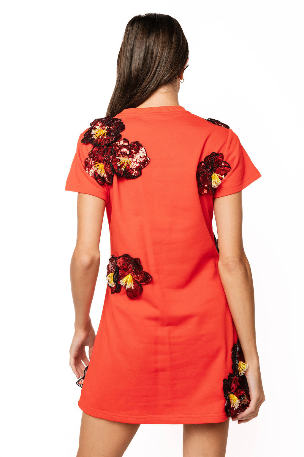 Sample Red 3D Sequin Flower Tee Dress