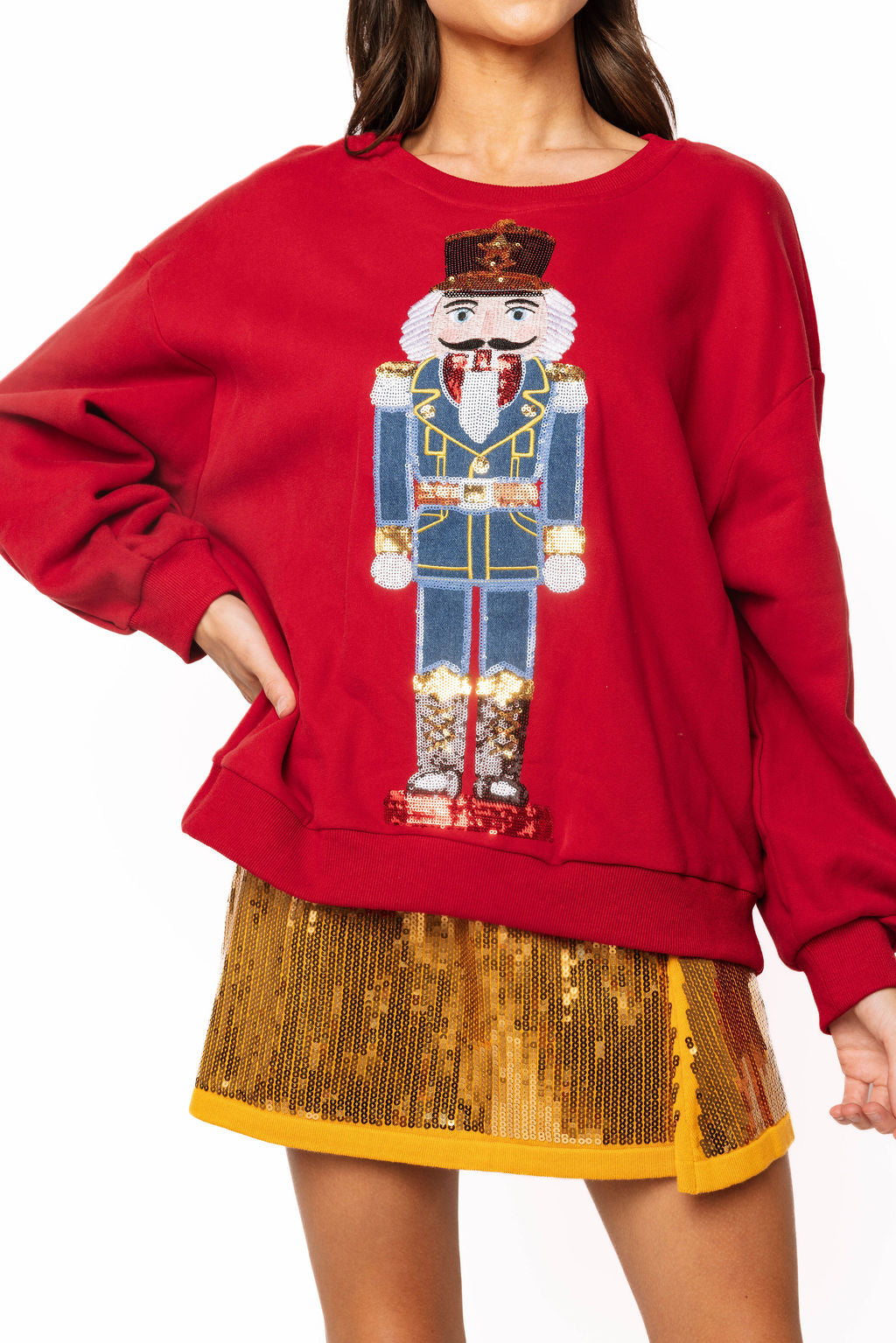 Red Nutcracker in Denim Suit Sweatshirt