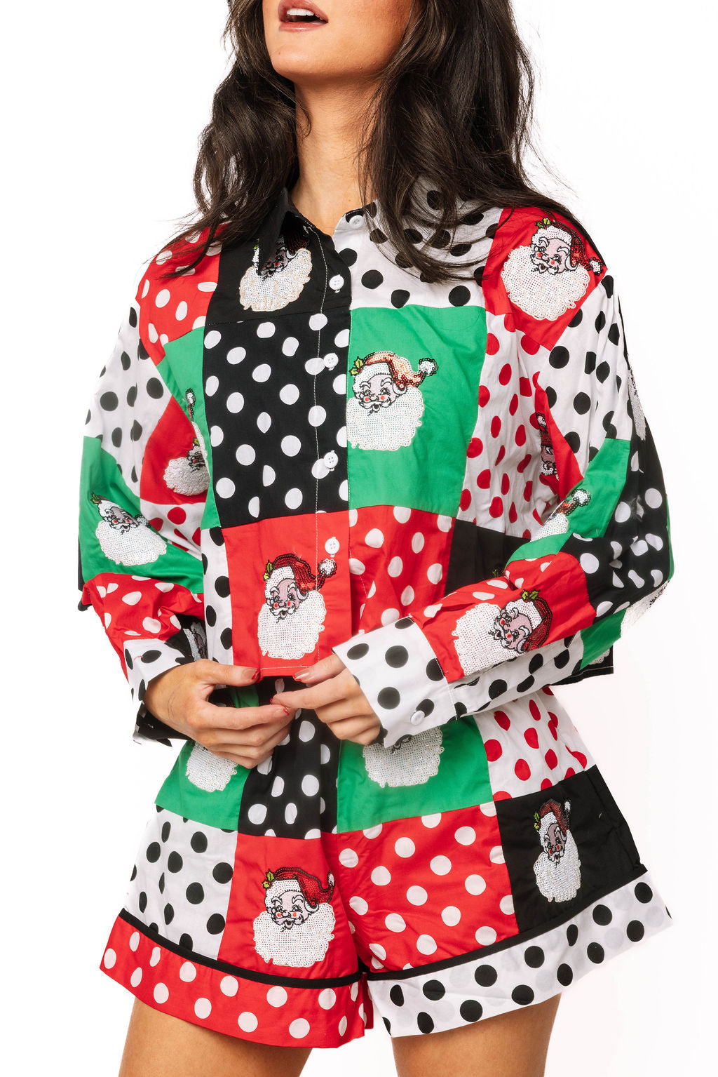 Multi Colorblock Polka Dot Christmas Icon Cotton Short